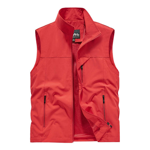 Generic Mens Softshell Vest Outerwear Zip Up Sleeveless Quick Dry Fishing Vests Outdoor Casual Multi Pocket Jacket for Hiking Golf Large Red